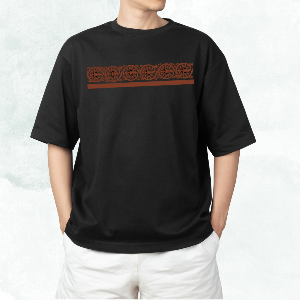 MODERN TERRACOTTA BLACK T-SHIRT FRONT BENGAL GOTHIC Heritage Themed Oversized T-shirt (Black) - Image 1