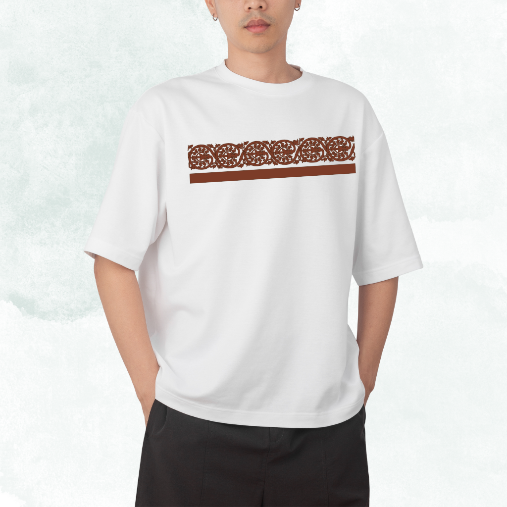 MODERN TERRACOTTA T-SHIRT BENGAL GOTHIC FRONT Heritage Themed Oversized T-shirt - Image 1
